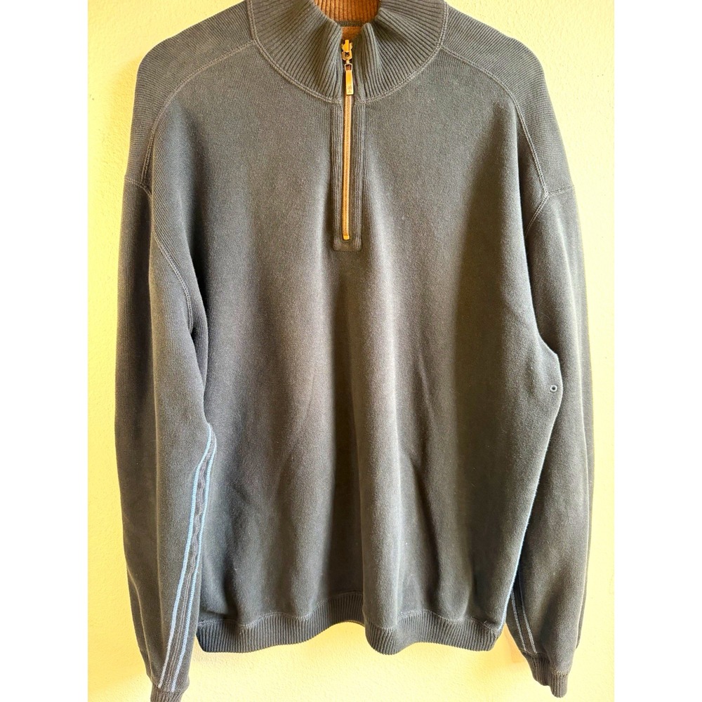 Tommy Bahama Men's Black Quarter-Zip Mock Neck Cotton Knit Sweater Logo Size M